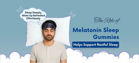Indian man peacefully sleeping with an eye mask and pillow, representing Daiko Wellness Melatonin Gummies that support deep, restful sleep and bedtime relaxation.